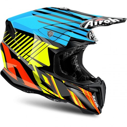Casco Airoh Twist Strange Giallo Fluo/Azzurro/Arancio Lucido